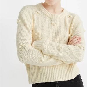 Madewell Cream Colored Crewneck Sweater w PomPoms Sz Small